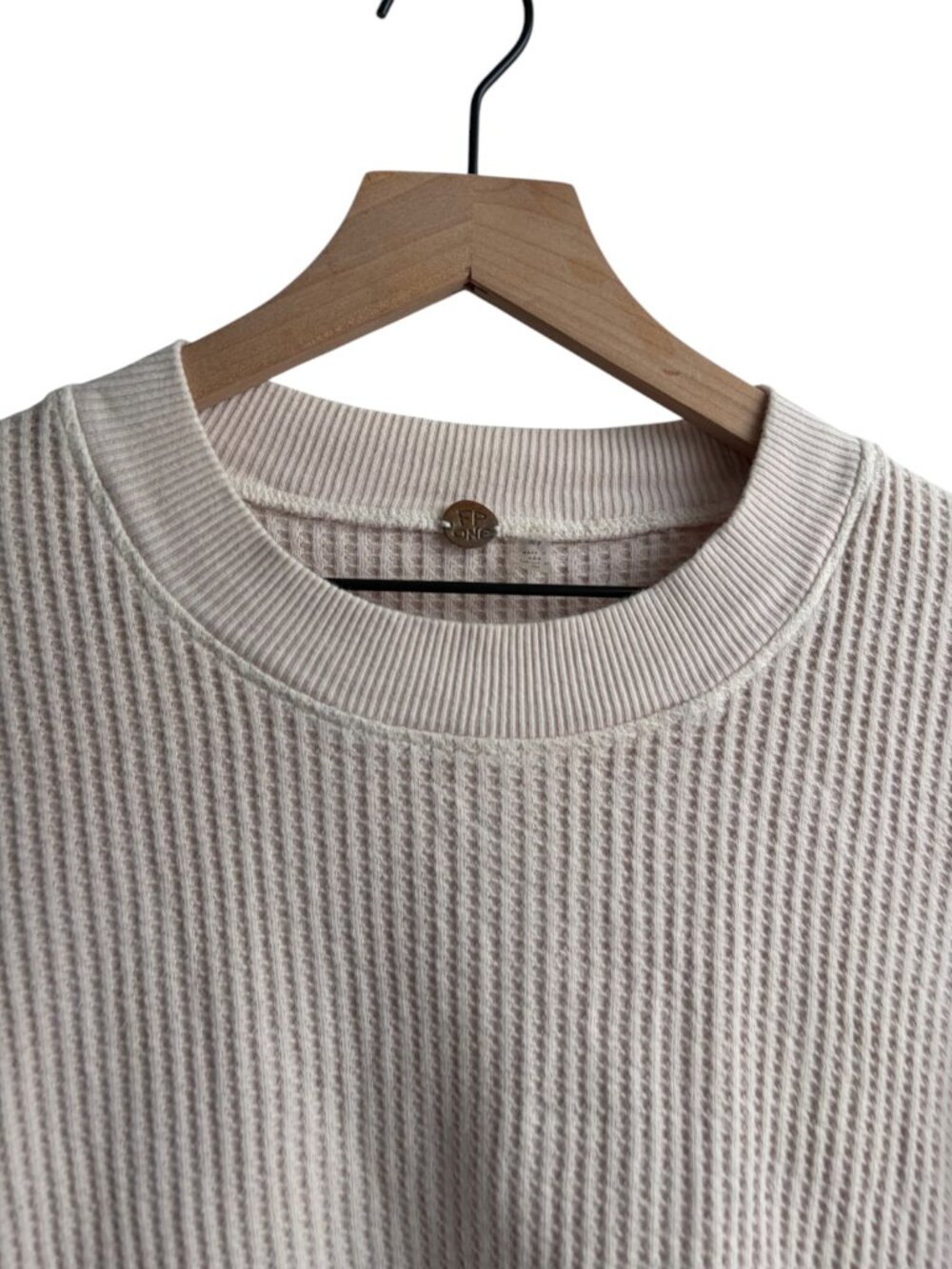 Free People FP One Cropped Interlaken Waffle Knit Thermal Top Cream Small - Picture 3 of 5